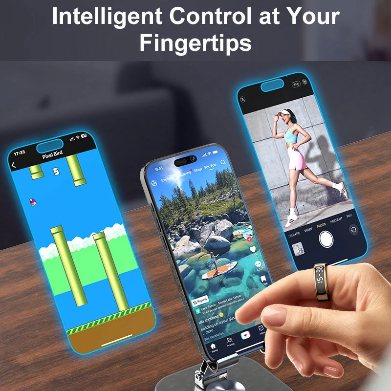 AMZMAX R11 Smart display Ring Men Women with Wireless Charging stand,Health and Sleep Monitor,5ATM Waterproof,Multi-sport Modes