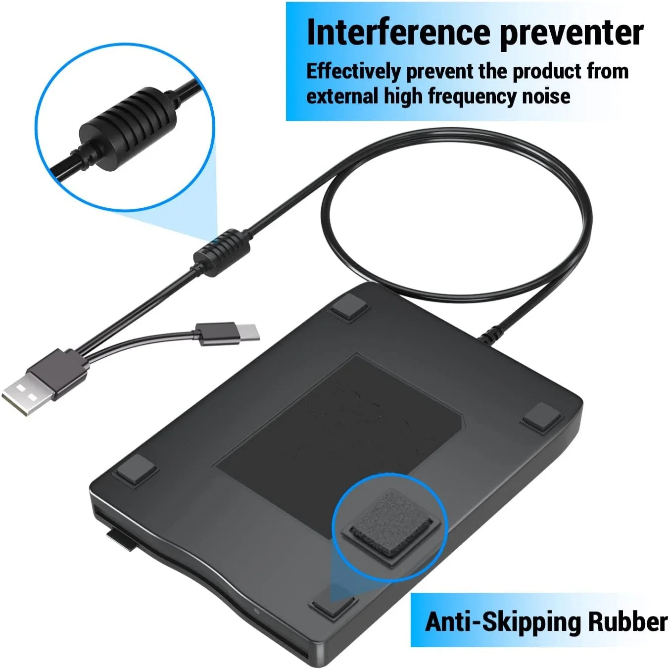 3.5 Inch External Floppy Disk Drive, Portable USB 3.0 Type-C 1.44MB FDD Disk Reader for PC Laptop Desktop Windows 11/10/8/7/XP