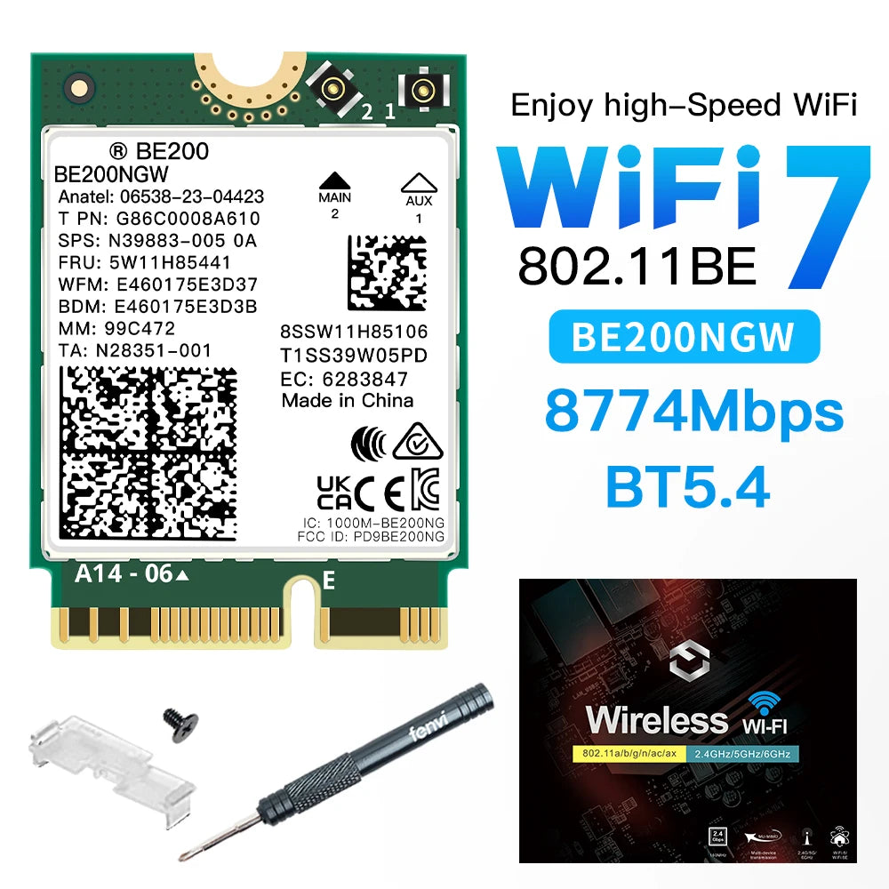 WiFi 7 BE200 Bluetooth 5.4 Tri Band 2.4G/5G/6GHz M.2 Wireless Network Adapter For Windows 11 PC Laptop With Antennas