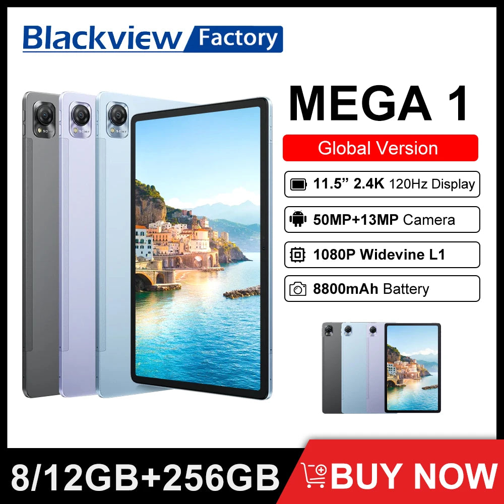 MEGA 1 Tablets Blackview 11.5 inch 2.4K 120Hz Display 8GB/12GB 256GB 50MP Camera 33W Fast Charging 8800mAh Battery MTK Helio G99
