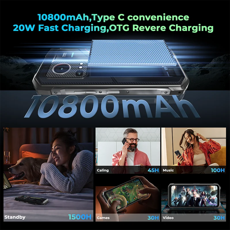 HOTWAV Hyper 7S Rugged Phone Android 15 10800mAh 20W Mobile Phone 5G Global Version 4GB 256GB Smartphone 6.6'' 120Hz Cellphone