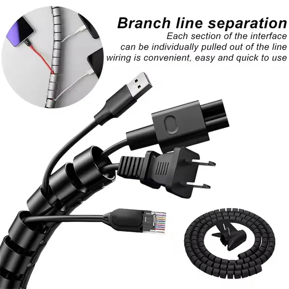 2M Cable Tube Clip Flexible Spiral Wire Protector Cable Organizer Computer Cord Protective Tube Clip Desk Tidy Management Tools