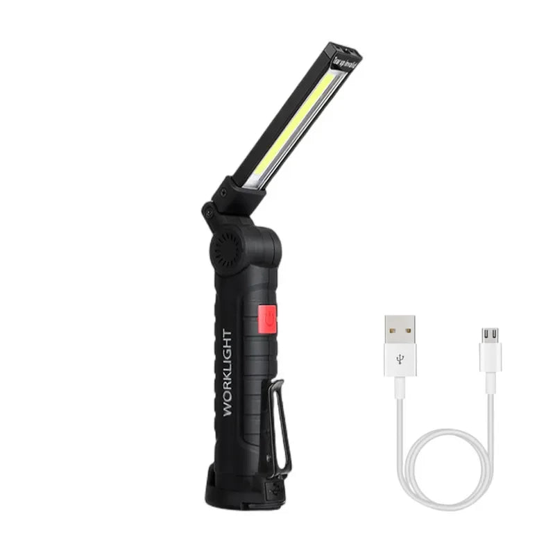 Rechargeable LED Emergency Flashlight Portable COB Folding Work Light 5Modes Waterproof Camping Floodlight With Magnetic & Hook