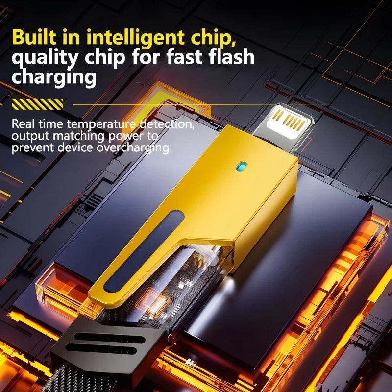 4-in-1 Fast Charging Cable, 65W PD QC Mecha Cable for Android/iPhone, USB C Multi-Port Quick Charge Wire