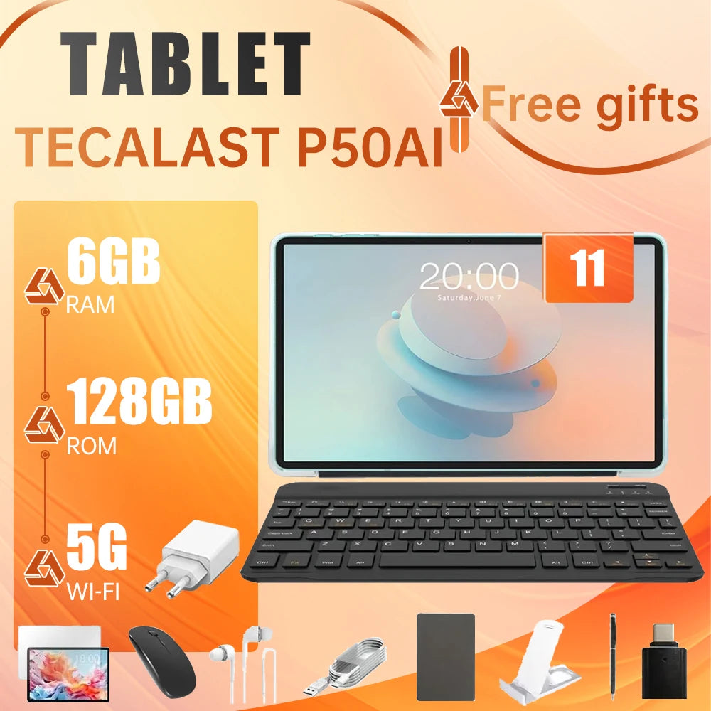Teclast P50 AI Android 15 AllWinner A733-AI Table 11" 90Hz Screen Octa-Core 6GB 128GB LPDDR5 WIFI-6 7000mAh Battery AI Tab