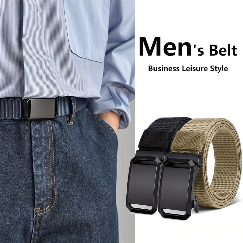 New Business Leisure Style Men's  Automatic Buckle Canvas Belt Durable Quick-Release Belt Outdoor Workwear Waist Belt ﻿