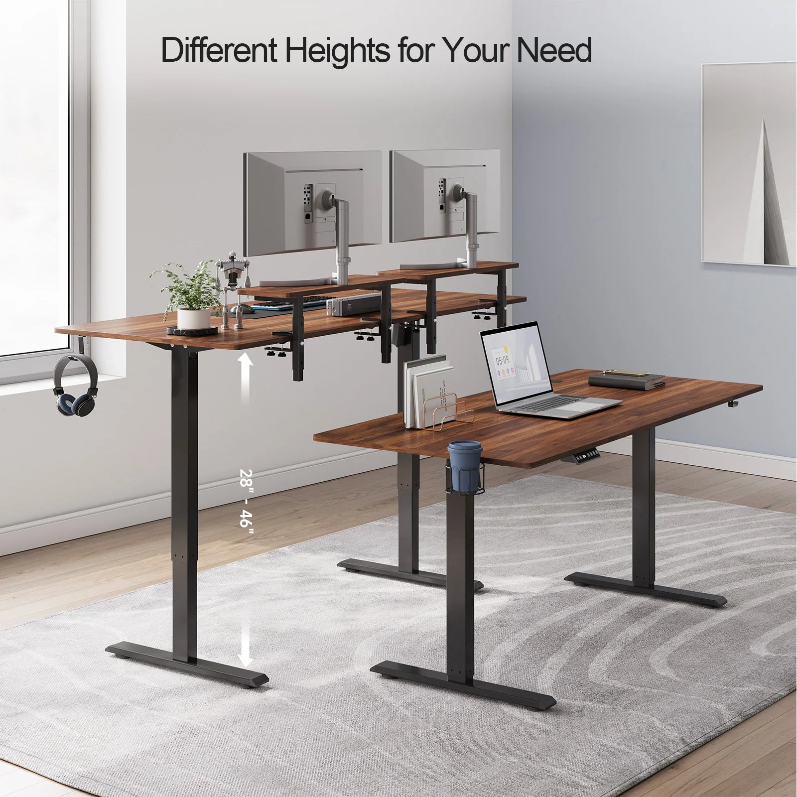 Standing Desk w/ 2 Adjustable Monitor Shelves,Electric Stand Up Desk with Memory Controller & Adjustable Height