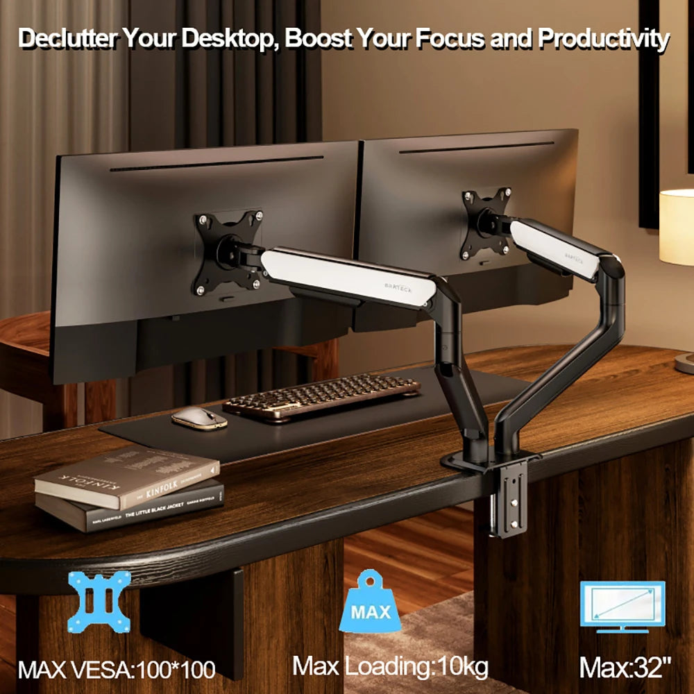 Dual Monitor up to 32 inches and 19.8 lbs per Screen Mechanical Arm Desk Mount VESA 100x100mm Height Adjustable Monitor Stand