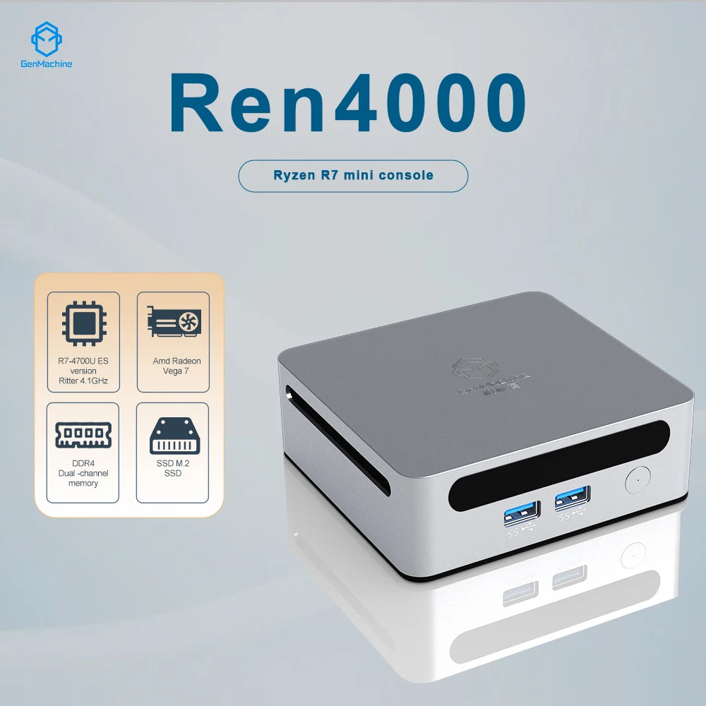 2025 GenMachine New Mini PC Ren4000 4700U AMD Ryzen7 4700U CPU  2.0GHz Up to 4.1GHz Windows 10/11 DDR4 64GB WiFi6 NUC gaming pc
