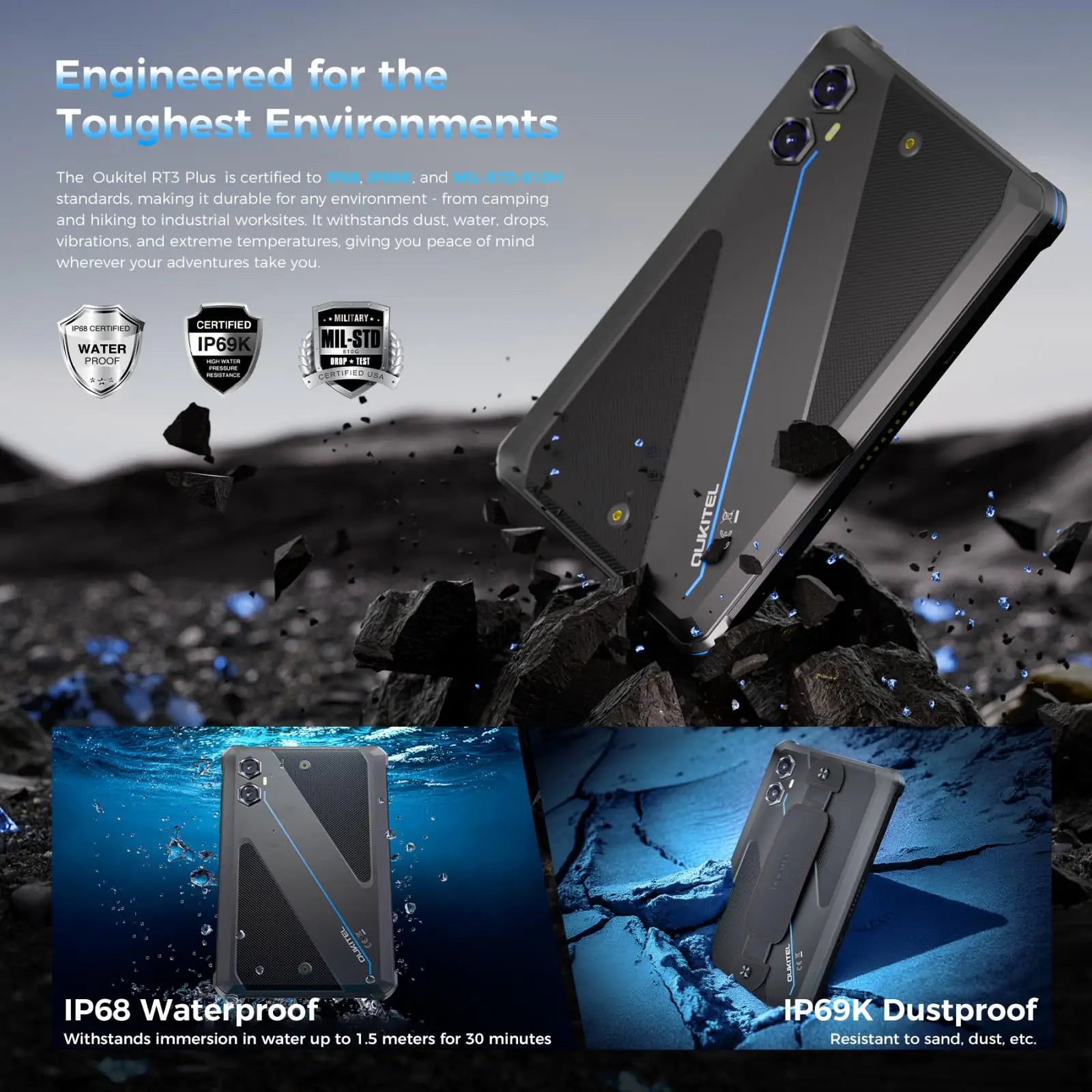 Oukitel  RT3 Plus Rugged Tablet PC 11000mAh Battery 4GB+128GB 8" HD IPS Screen 16MP Camera 4G Android 15