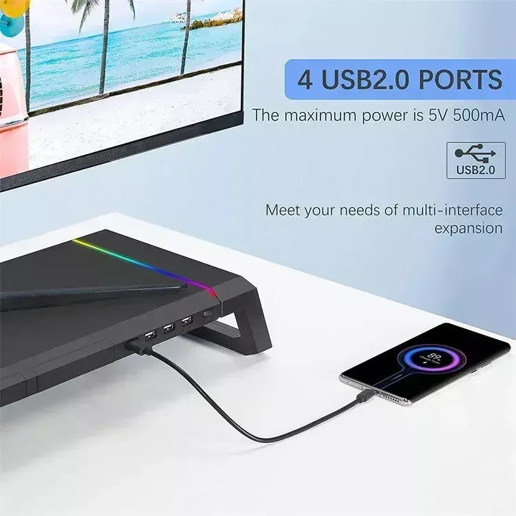 Hot sell 4USB PC Monitor Stand Keyboard Storage Space Bar Aluminum Laptop Monitor Stand With USB3.0 Fast Charging
