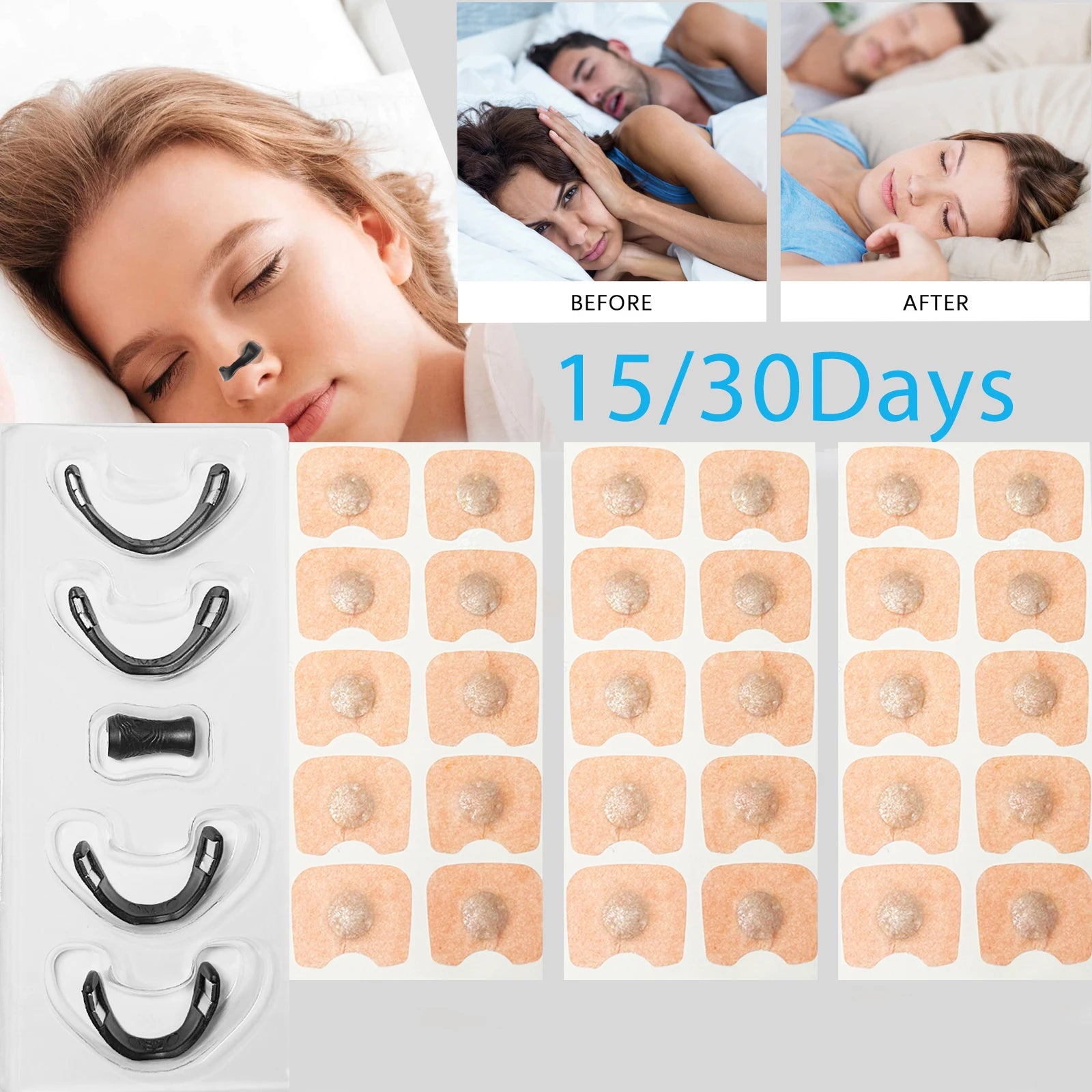 15/30days Magnetic Nasal Breathing Dilators Starter Kit for Nose Improve Sleep Quality Snoring Anti Snoring Sleep Mouth Tape