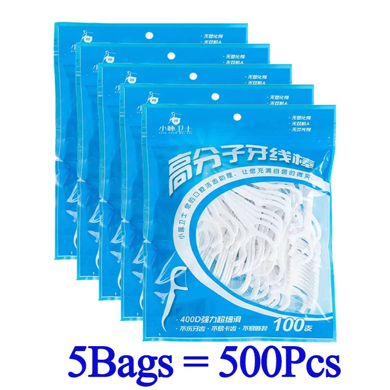 50-1000pcs Portable Dental Floss Toothpicks Teeth Stick Tooth Cleaning Interdental Brush Portable Dental Flosser For Home Travel