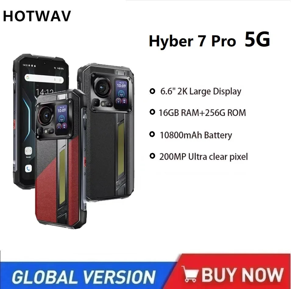 HOTWAV Hyper 7 Pro 5G Rugged Smartphone Dimensity 7050 6.6'' FHD+ 120Hz 16GB+256GB Mobile Phone 10800mAh 200MP 33W NFC Cellphone