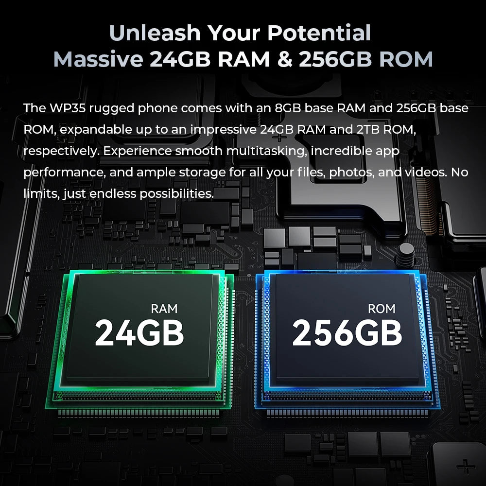 Oukitel WP35 Rugged Smartphone, 5G, 11000mAh, 24GB + 256GB, Android 14, 64 MP, NFC Cell Phone, Green