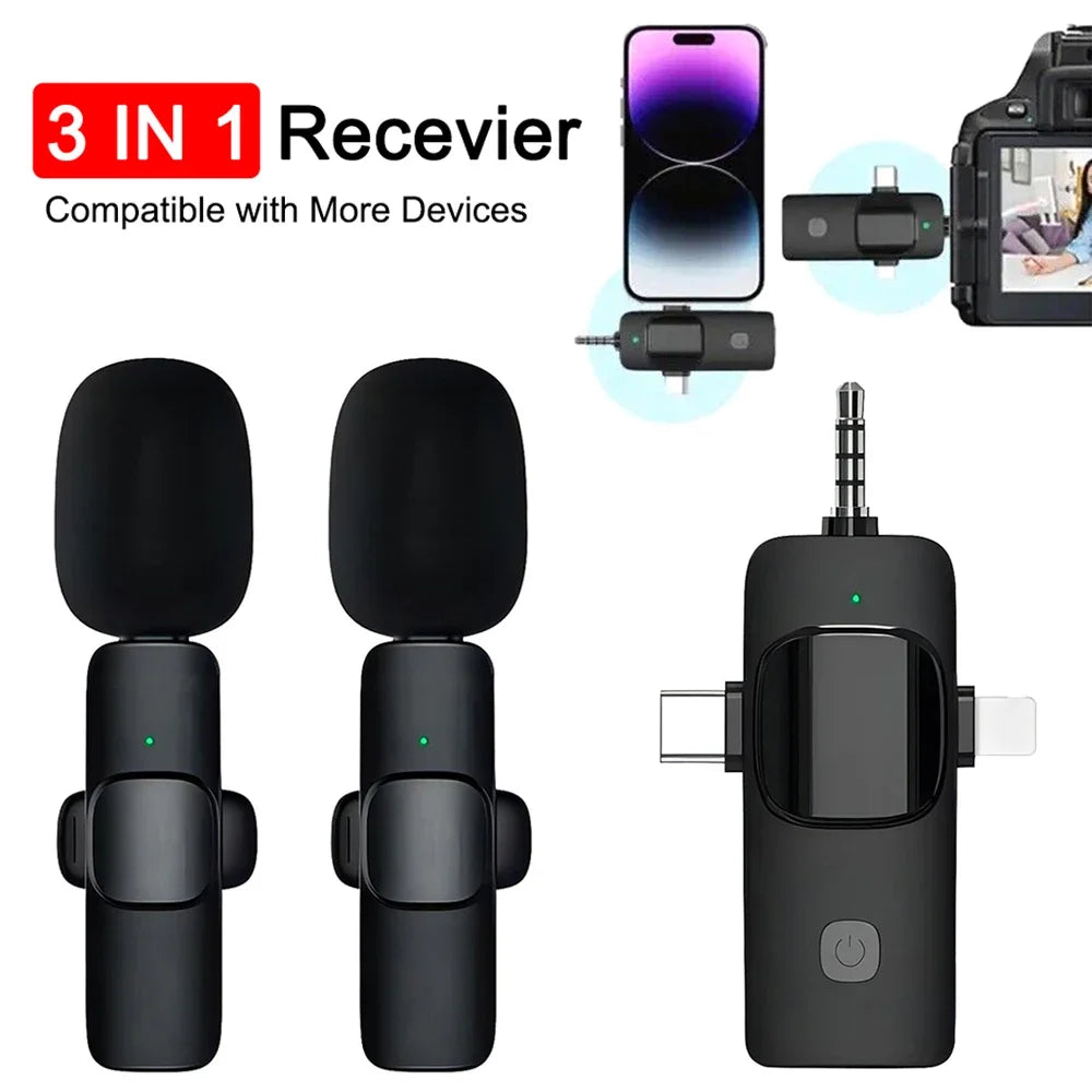 Mini Lavalier Microphone 3in1 Outdoor Portable Live Streaming Shooting Interview Mini Multifunction Wireless Microphone