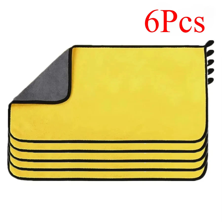 1/2/6pcs Microfiber Cleaning Towel Thicken Soft Drying Cloth Car Body Washing Towels Double Layer Clean Rags Car Accessories