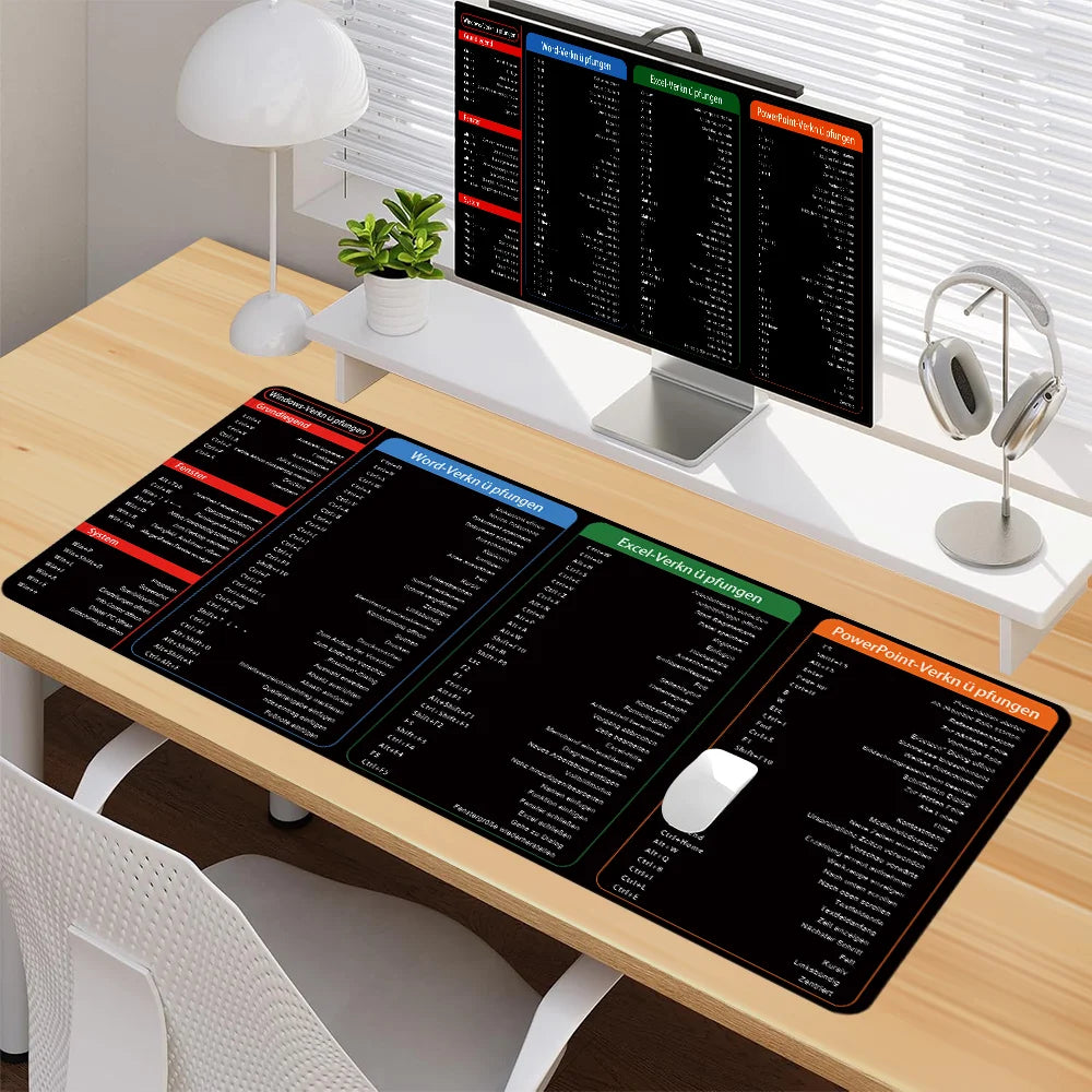 German Excel Shortcuts Pattern Large Mouse Pad Office Desk Mat Computer Keyboard Pad Starters Gift for Office Workers Students