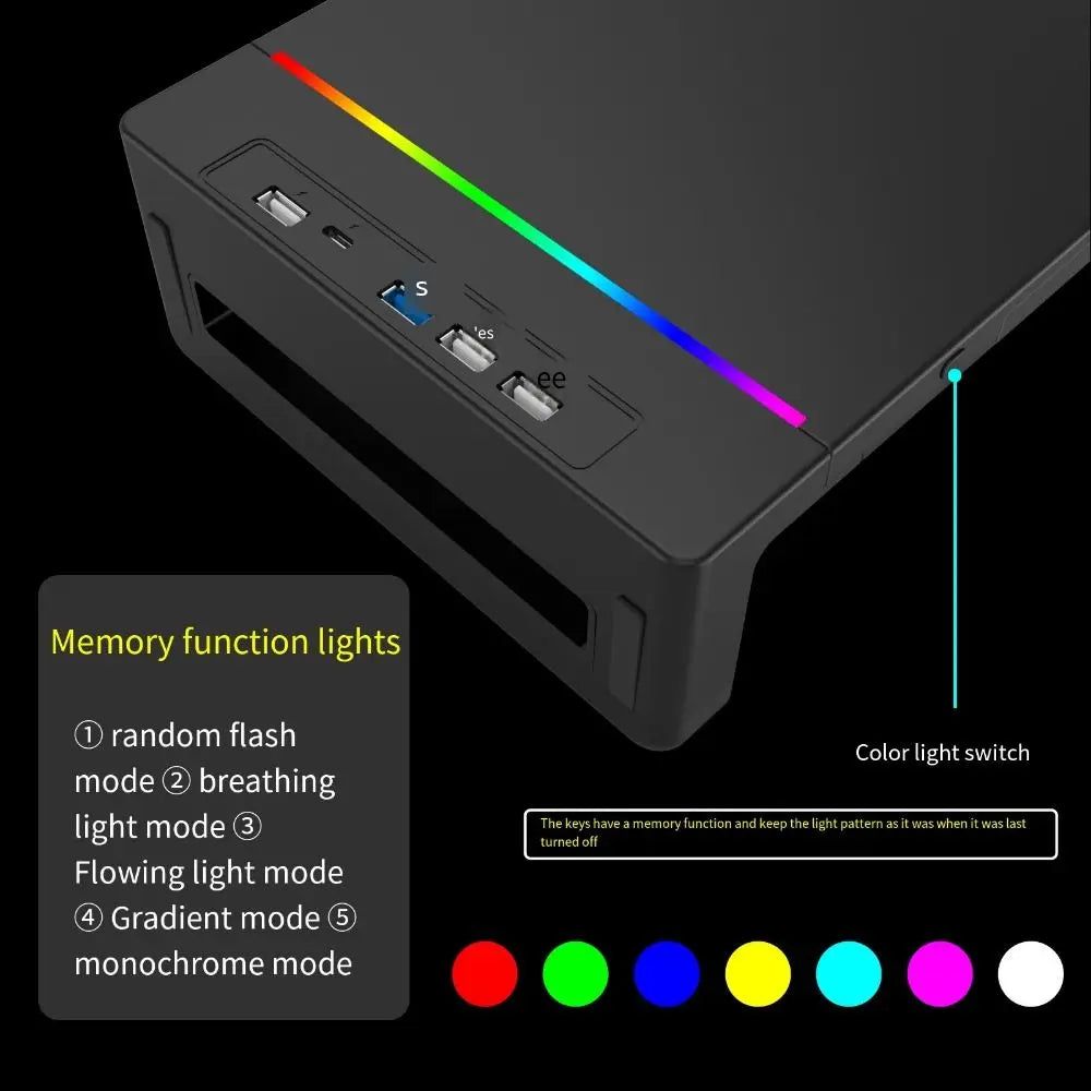 RGB Lights Monitor Stand Riser with USB USB 3.0 & 2.0 Hub with Storage Drawer Laptop Holder Ergonomic Foldable