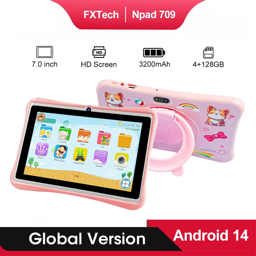 New 5G WIFI 7-inch Children's Tablet 4GB+128GB Quad Core Dual Cameras Kids-Proof protective Case Tablets Android 14 Kids Tablet