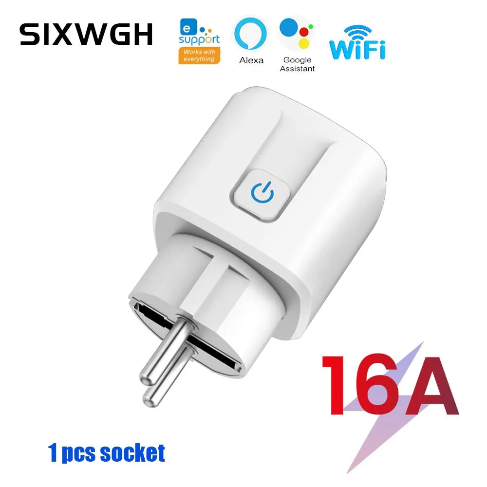 SIXWGH Wifi Smart Socket 16A EU Remote Control Timer Power Monitoring Voice Assistant For Google Home Alexa