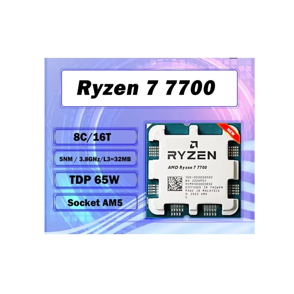 Ryzen 7 7700 New Bulk 8-Core 16-Thread 5.3GHz L3=32MB 5NM DDR5 CPU Integrated Graphics RDNA2 2CU Socket AM5 but no fan