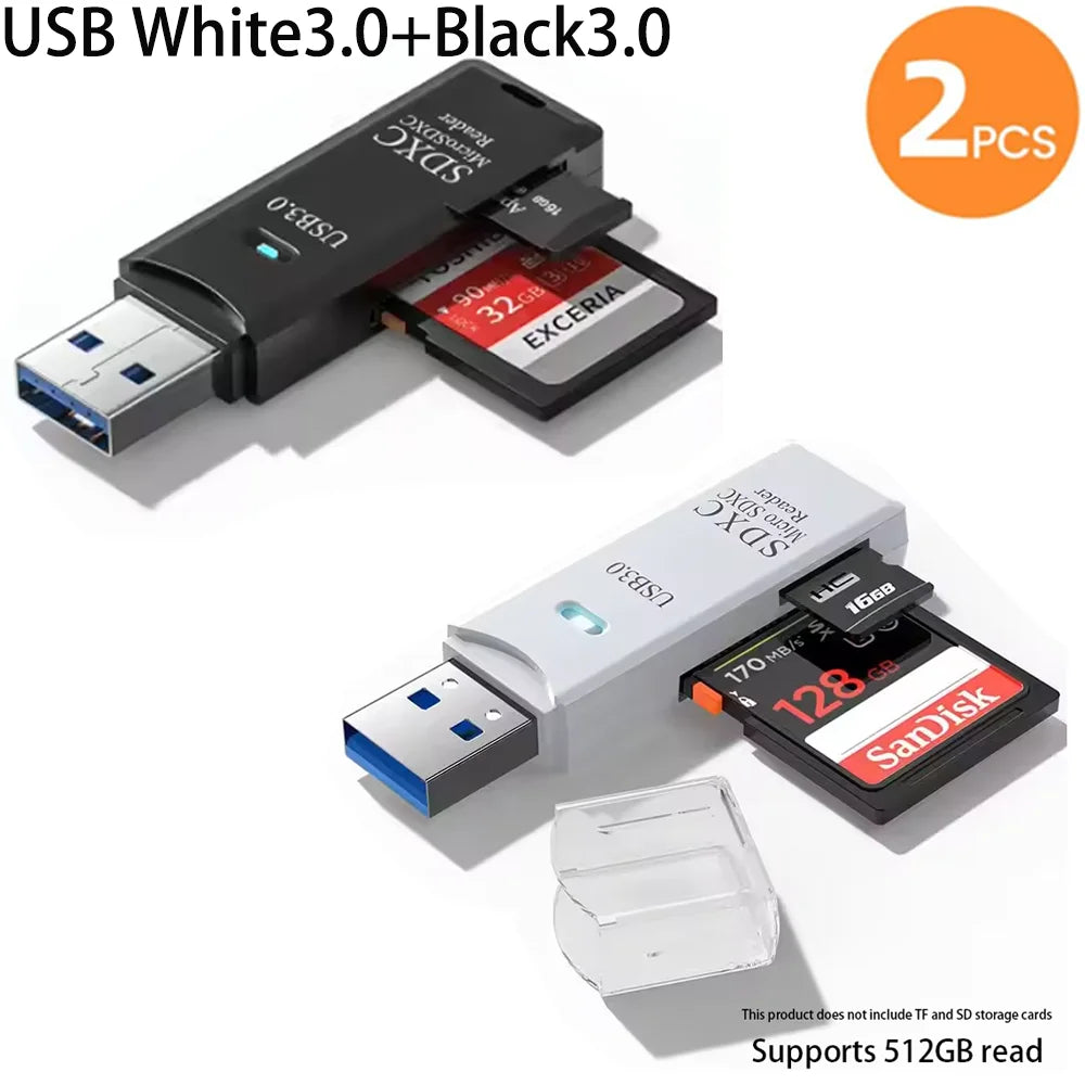 2 IN 1 USB 3.0 /USB 2.0 Card Reader SD TF Card Memory Card Reader High Speed Smart Card reader Adapter For PC Laptop Accessories