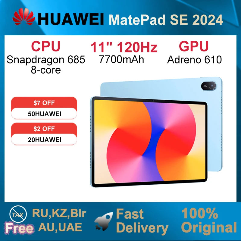2024 HUAWEI MatePad SE Tablet WiFi 8GB 128GB/256GB 11-inch 120Hz  Snapdragon 685 8-Core HarmonyOS 4.2 7700mAh