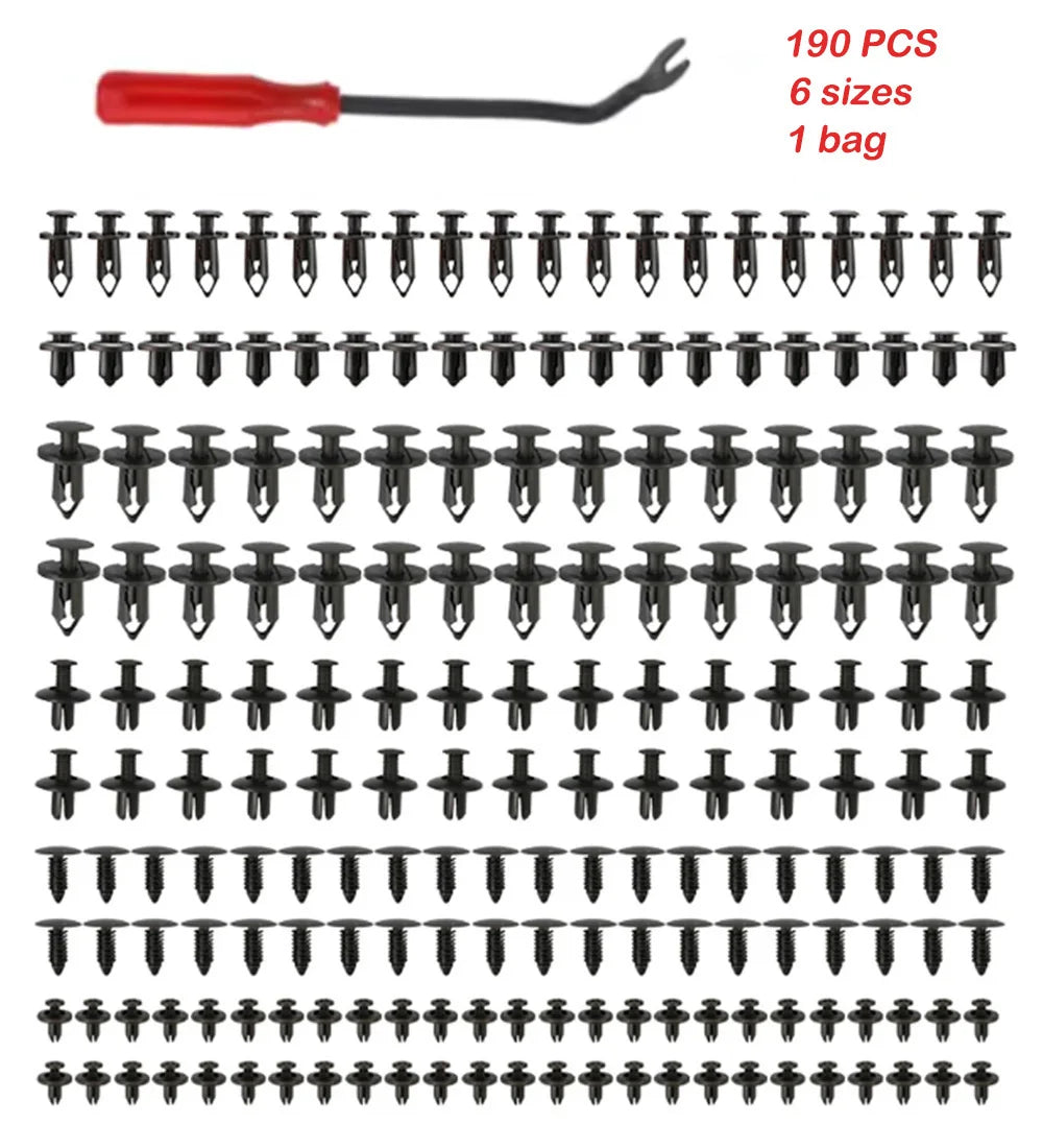 190pcs Car Retainer Clips 6 Size Plastic Fasteners Kit Auto Trim Panel Clip Mixed Car Body Bumper Rivet Set