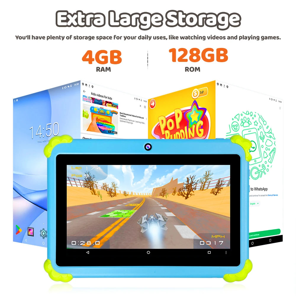 Kids Tablet 4GB + 128GB Memory Napd 703 Tablet 4 Core 7.01 HD Display 3200mAh WIFI-5G Android 14 Tablets for Children Girls 2025
