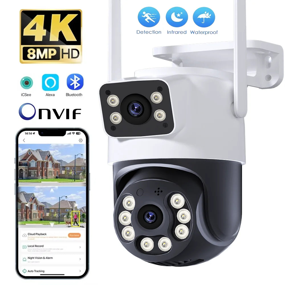 KKOREX Outdoor 8MP 4K Wifi PTZ CCTV Two Way Audio Camera Dual Lens Dual Screen AI Auto Tracking IP Video Surveillance Camera