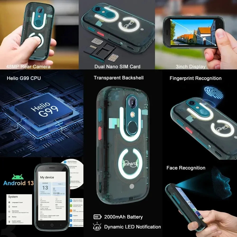 Unihertz Jelly Star Smallest Smartphone Android 13 8GB 256GB Led Light Unlocked Transparent Backshell Cellphone For Spare Phone