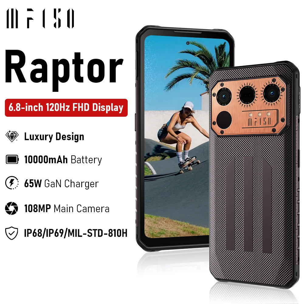 IIIF150 Raptor Rugged Phone 6.8” 120Hz 12GB+256GB Telephone Smartphone 108MP Camera 10000mAh Cell Phone Smartphone 4G Android 13