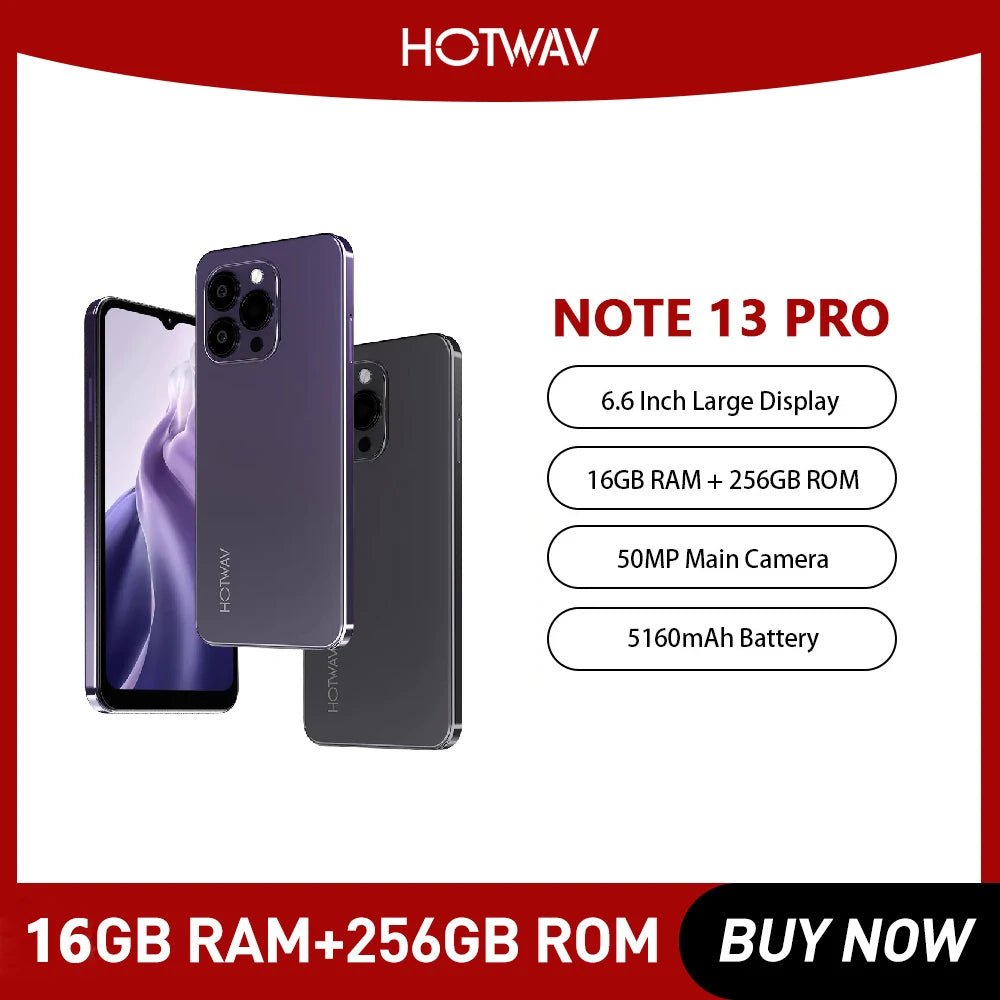 HOTWAV Note 13 Pro 6.6 Inch Smartphone HD+ 90Hz 16GB+256GB Mobile Phone 50MP AI Camera 5160mAh 18W Fast Charging Cell Phone NFC