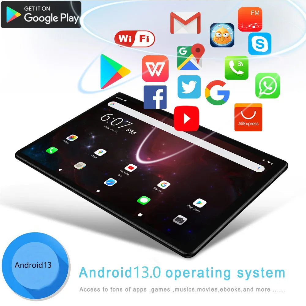 New 10.1 Inch Android Tablet PC Octa Core 4GB RAM 64GB ROM Google Play Dual 3G Network SIM Card Bluetooth WiFi Tablets Type-C