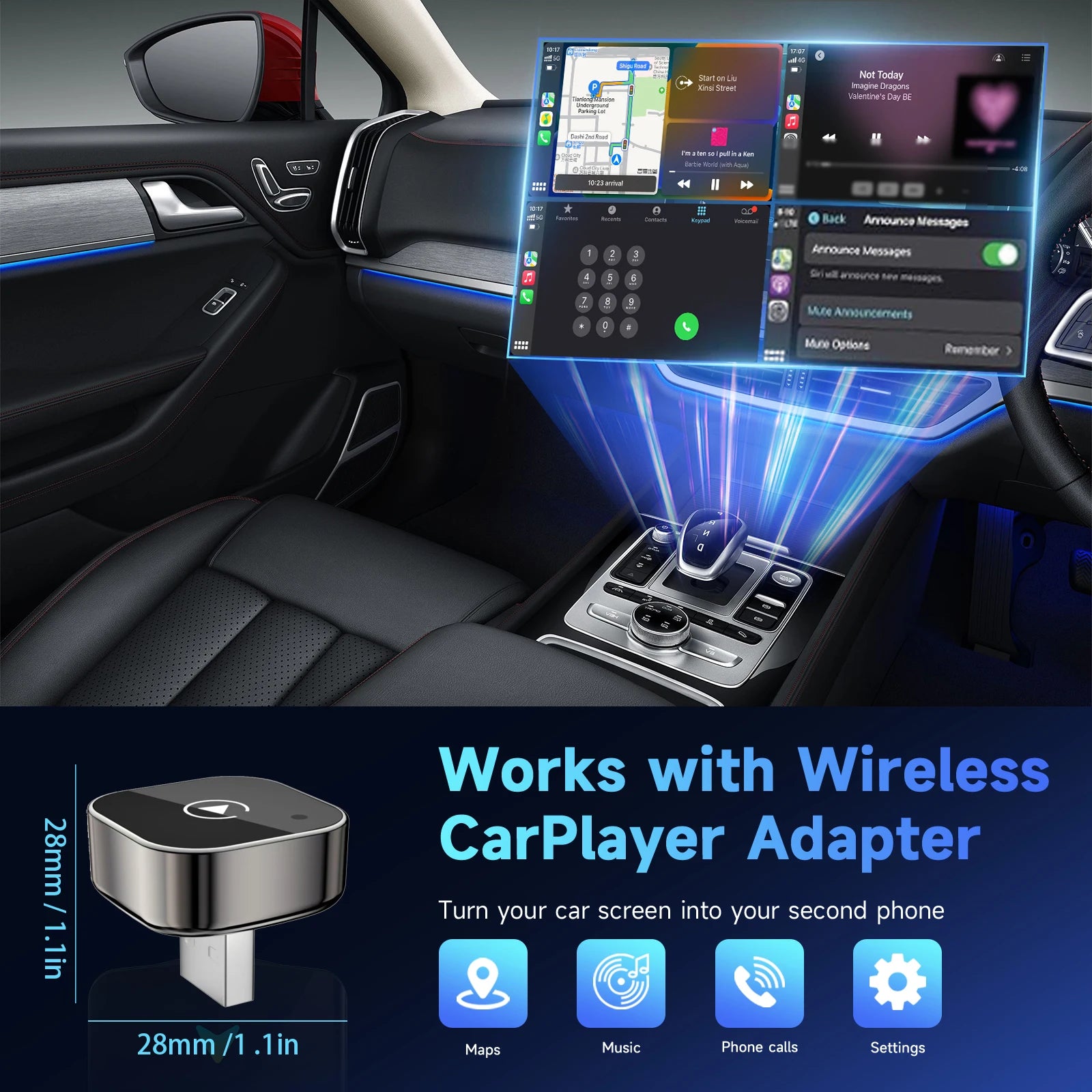 2025 Upgraded Mini Wireless CarPlay Adapter for Apple & Android - Plug & Play No Battery Required, Compatible with Various Car