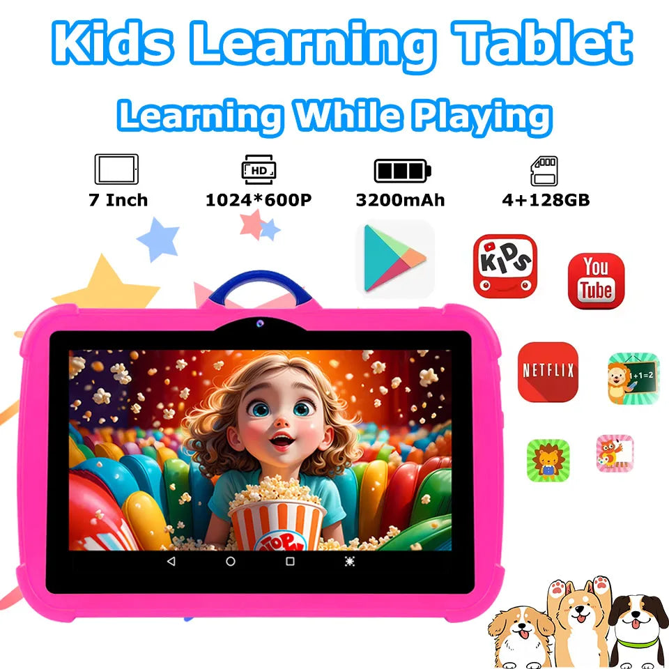 7 inch Kids Tablet PC Android 14.0 Children Learning Tablets 4GB+128GB 5G WiFi Parental Control Dual Camera Best Christmas Gifts