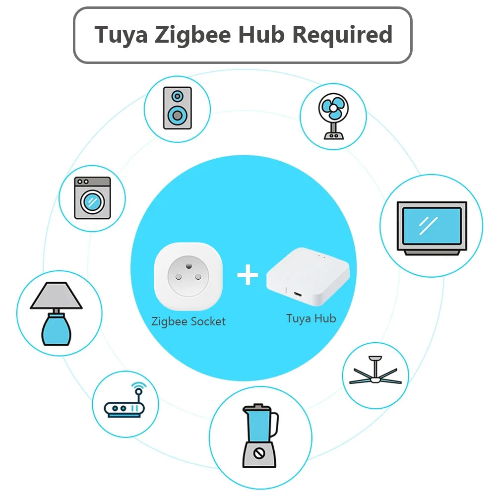 BORUIDAPLS Tuya Zigbee Smart Socket EU/FR/Israel/Brazil/Switzerland 16A With Power Monitoring Voice Control Alexa Google Home