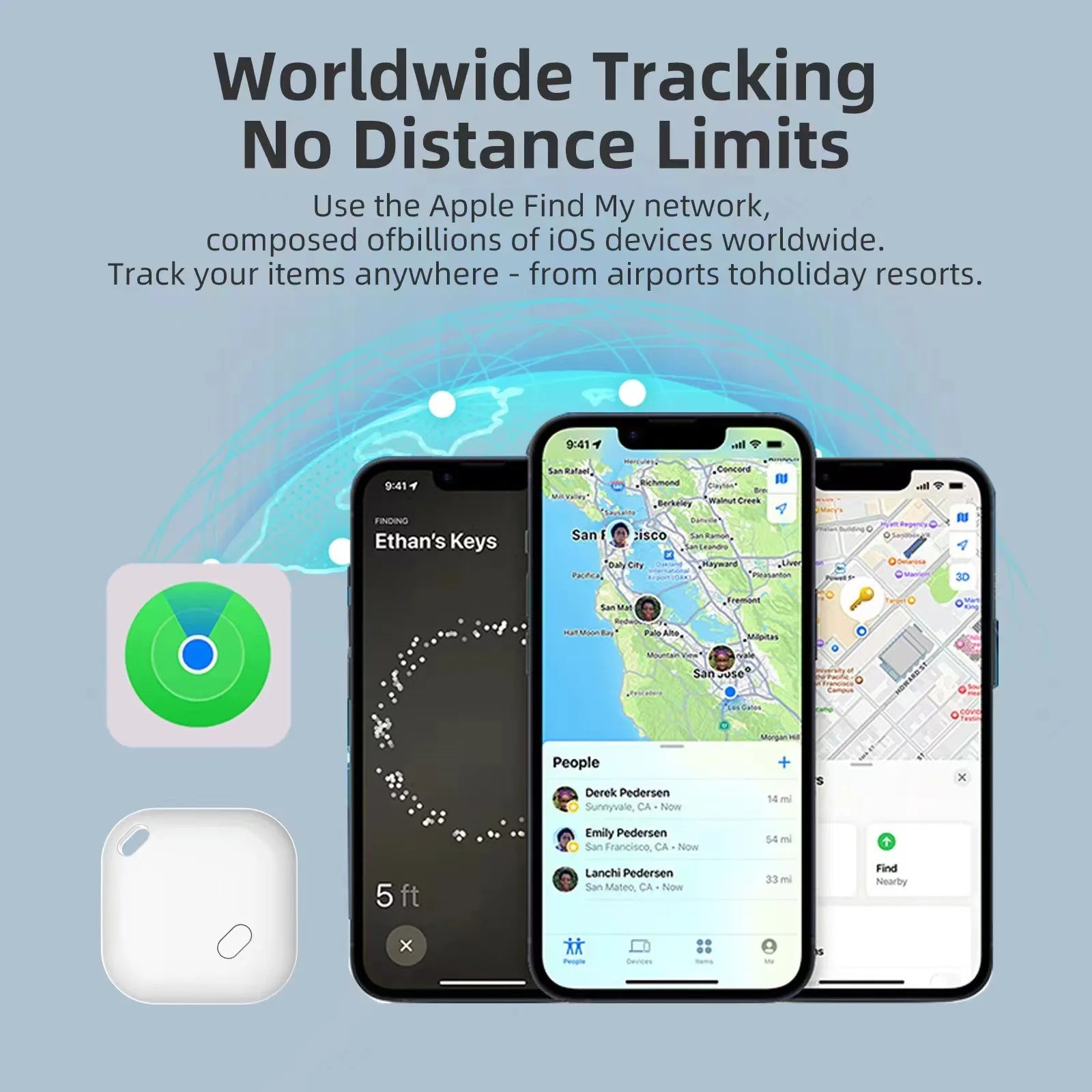 Mini GPS Tracker Smart Tag Compatible with iOS Find My APP Global Locator Anti-lost Finder for Car Pet Keys Wallet Suitcase iTag