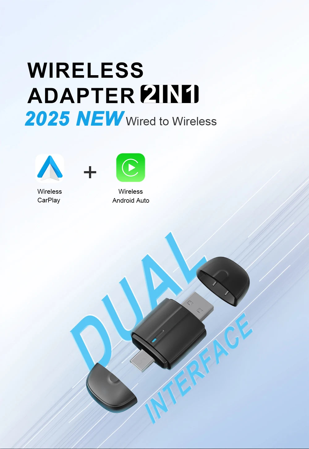 NEW 2in1 Wireless CarPlay AI Mini Android Auto Box Plug&Play Automatic Connection Compatible with 99% of Cars For Car Radio