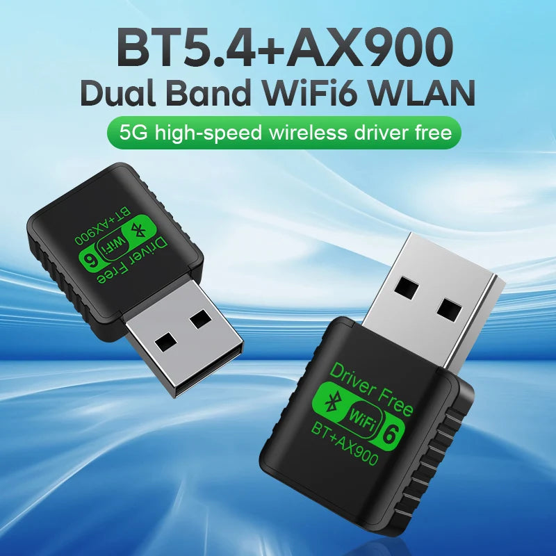 2IN1Mini USB AX900Mbps WiFi6 BT5.4 Network Card 2.4G&5GHz Dongle Wireless Receiver Adapter Driver Free For PC Laptop Win10/11