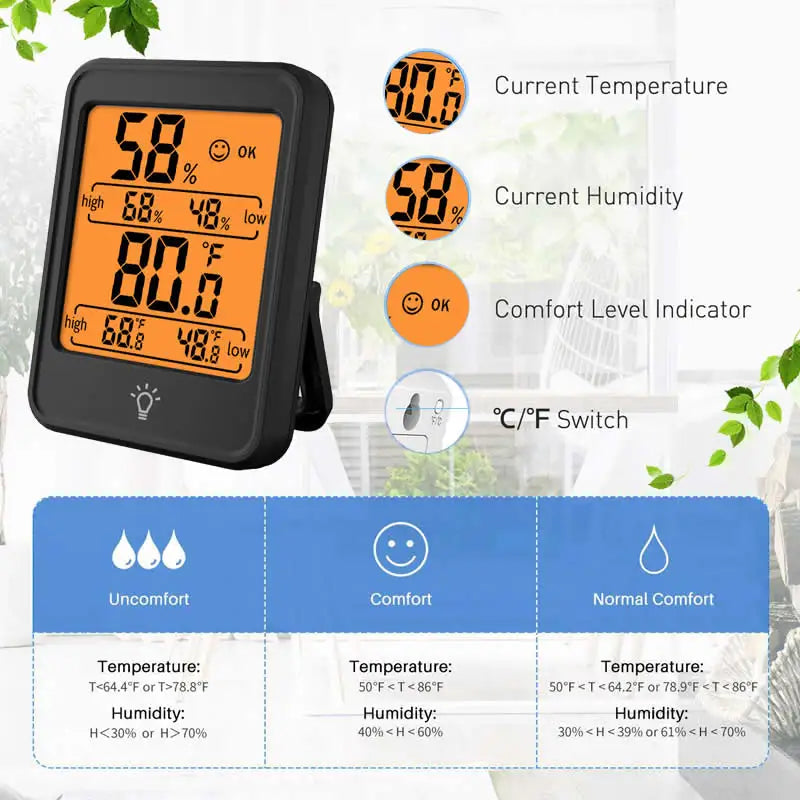 Indoor Digital Temperature Humidity Meter With Stand Magnet Portable House Office Temperature Monitor Thermometer Hygrometer