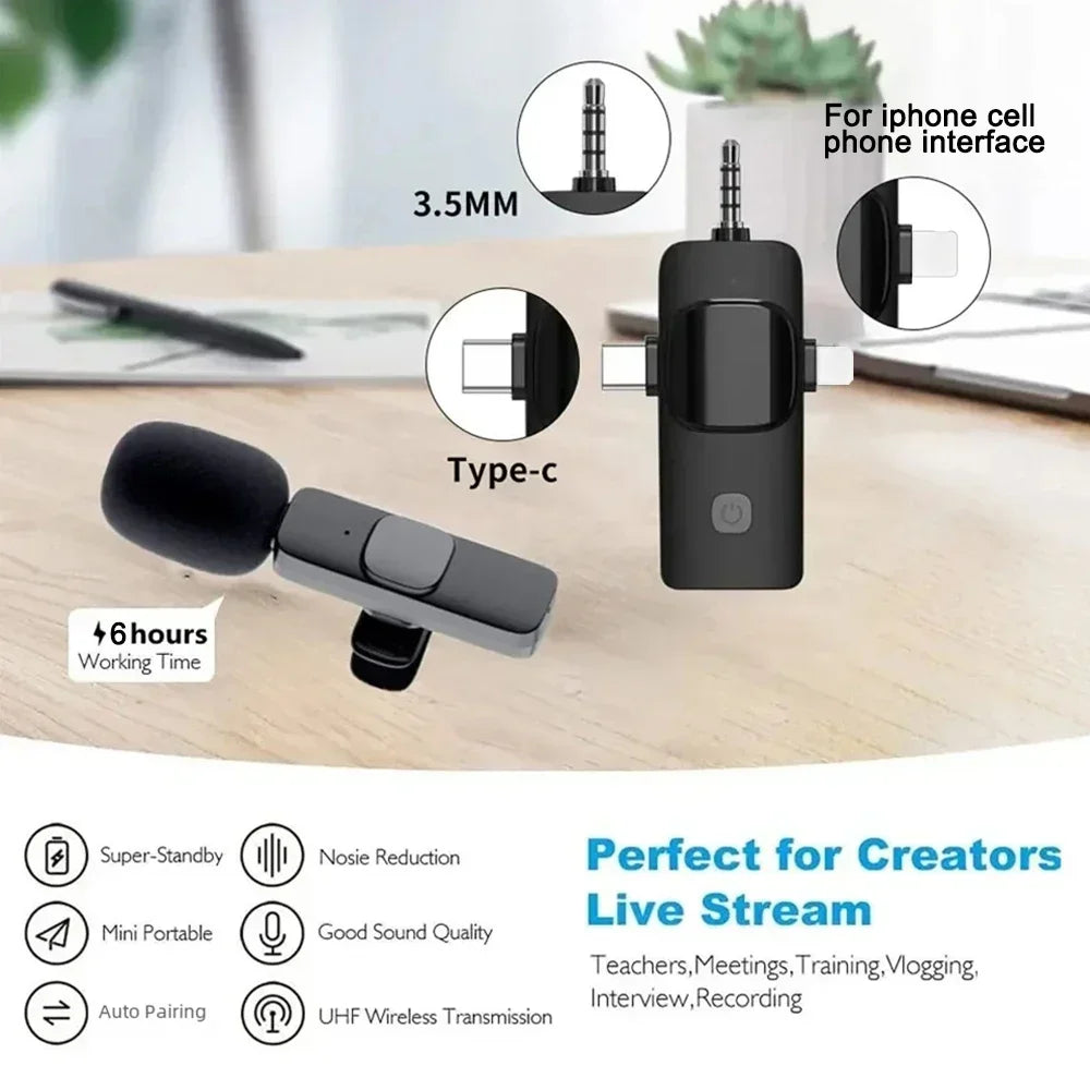 Mini Lavalier Microphone 3in1 Outdoor Portable Live Streaming Shooting Interview Mini Multifunction Wireless Microphone