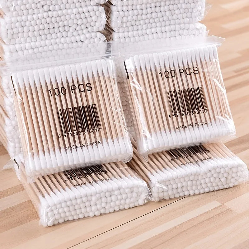 500/100 Round Headed Cotton Swabs, Double Round Headed Cotton Swabs, Bamboo Sticks, Precision Pointed Cosmetic Nail Tools