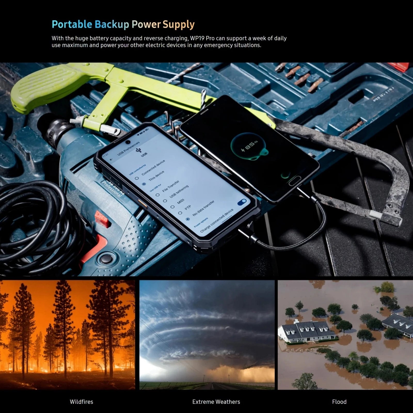 Oukitel WP19 Pro Rugged Smartphone 6.8" FHD+ Display 22000mAh Android 13 Helio G99 8GB+256GB 64MP Camera 33W NFC 4G Cellphone