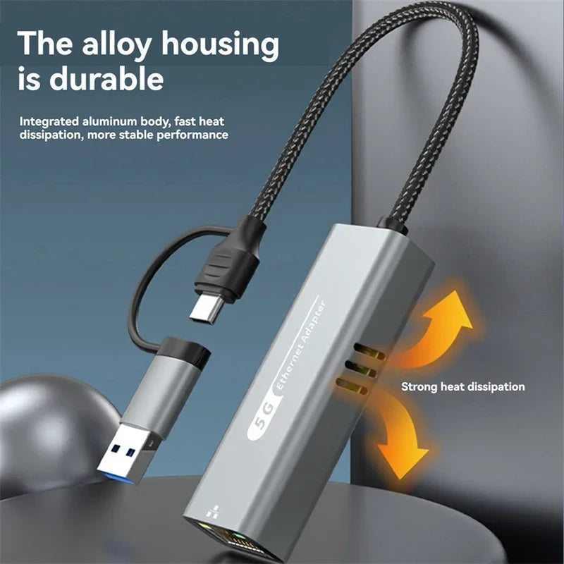 USB C to 5Gbps Ethernet Adapter RJ45 USB 3.2 Gigabit Network Adapter 5000Mbps Type C Ethernet Card For Windows 10/11 Mac OS 11