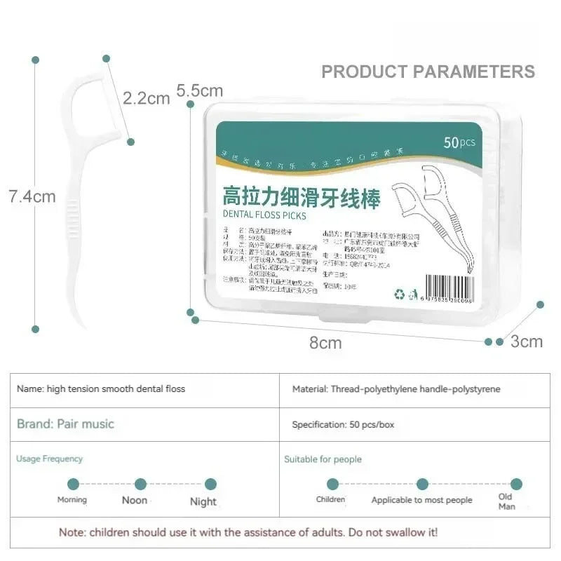 Dental Floss Stick High Tension Smooth Disposable Toothpick with Portable Floss Box for Teeth Care