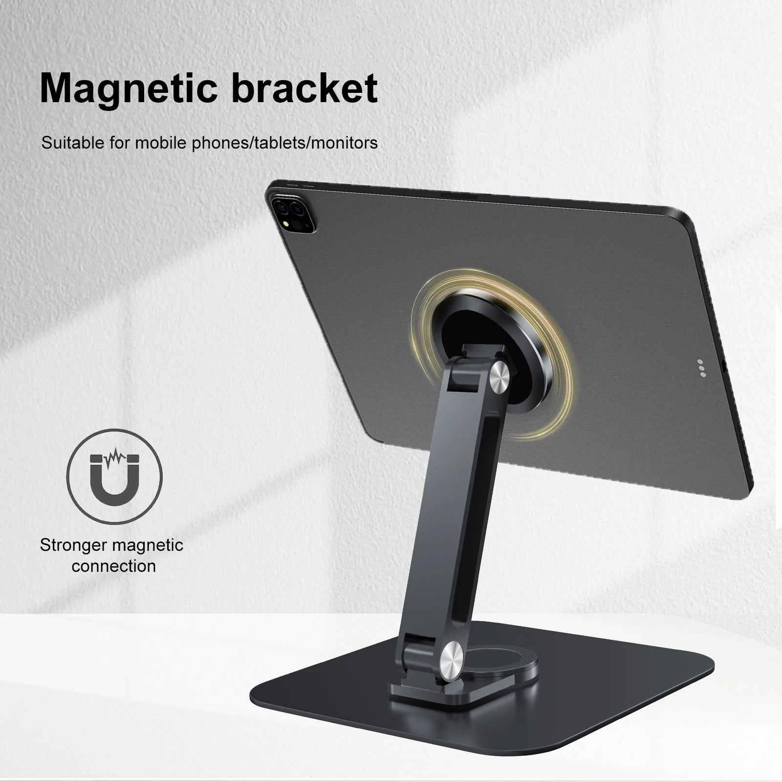 Black Magnetic Metal Stand 360° Rotatable Holder for 7-21.5 inch Portable Monitor, iPad & iPhone Displays,  Stable 3KG Bracket