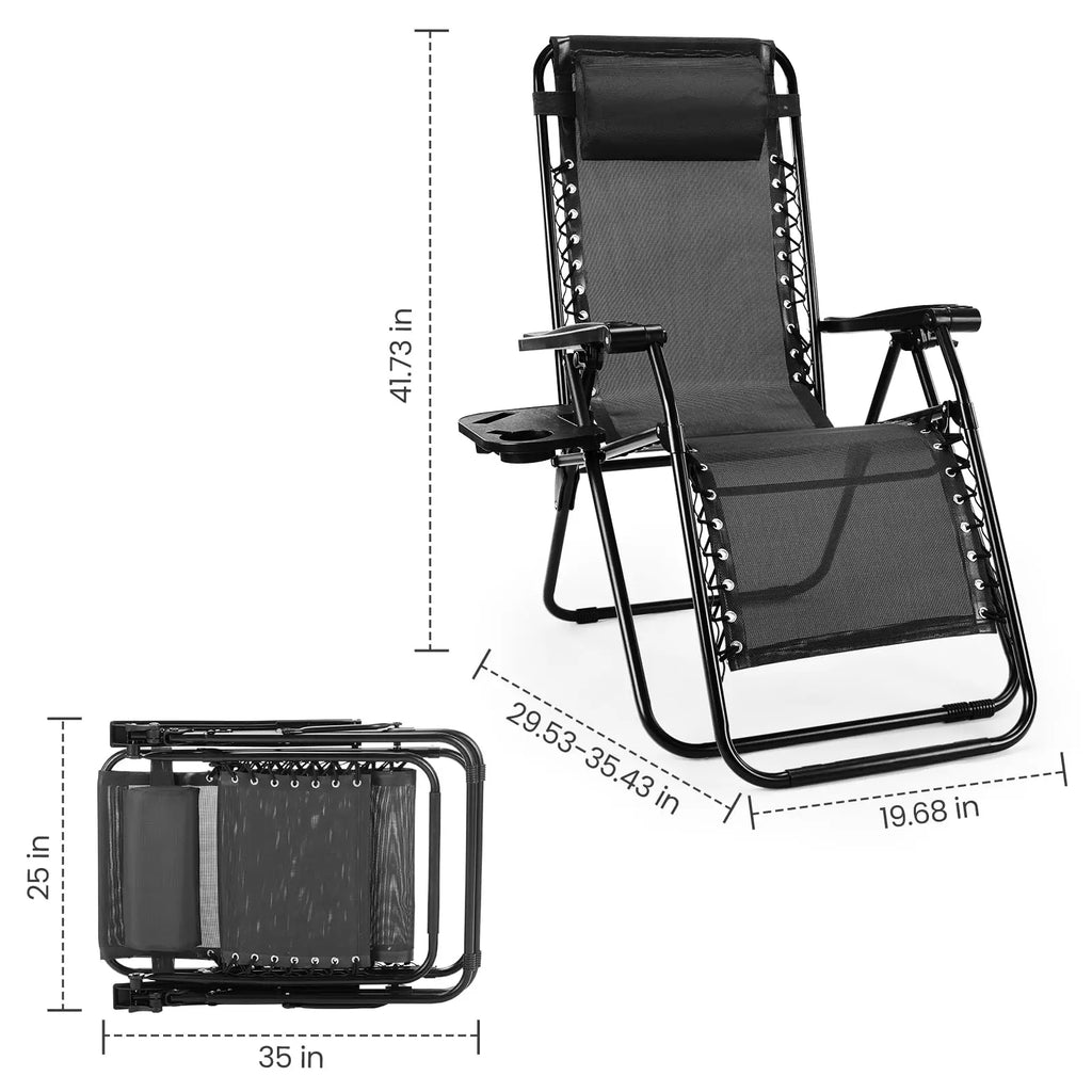 JHK Zero Gravity Set of 2 Portable Recliner Camping Patio Outdoor Garden Lounge Chair with Cup Holder Trays Adjustable Pillow
