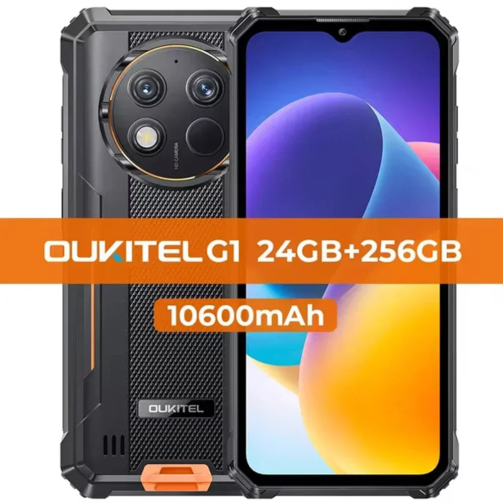 Oukitel G1 Rugged Smartphone Android14 10600mAh Battery 6.52 Inch HD+ 24GB RAM+256GB ROM Mobile Phone 48MP Camera Cellphone NFC
